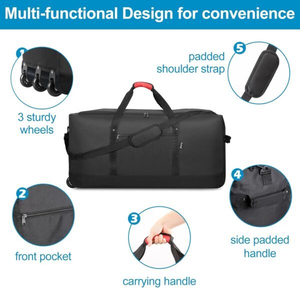 Finnhomy 120L Foldable Rolling Duffel Bag with 3 W... - Image 5