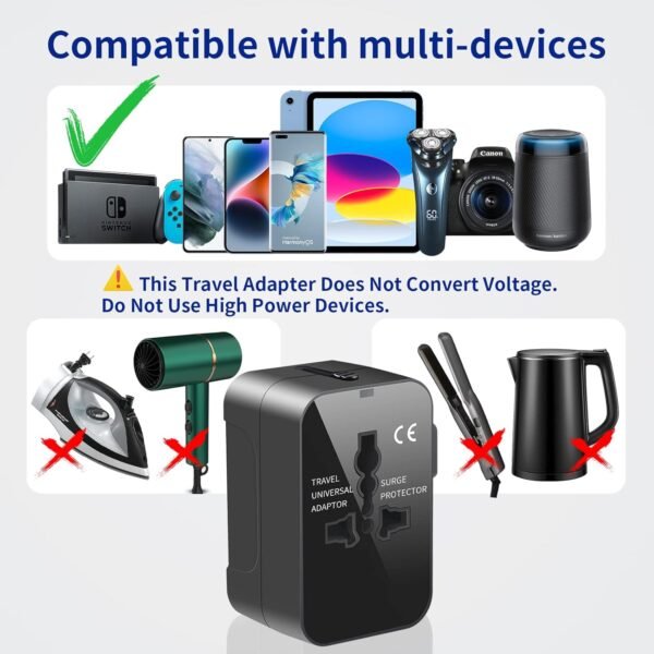 Universal Travel Adapter with 3.0A PD USB-C & QC U... - Image 6