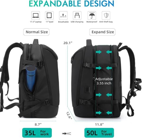 Travel Carry on Backpack 50L Expandable Flight App... - Image 6