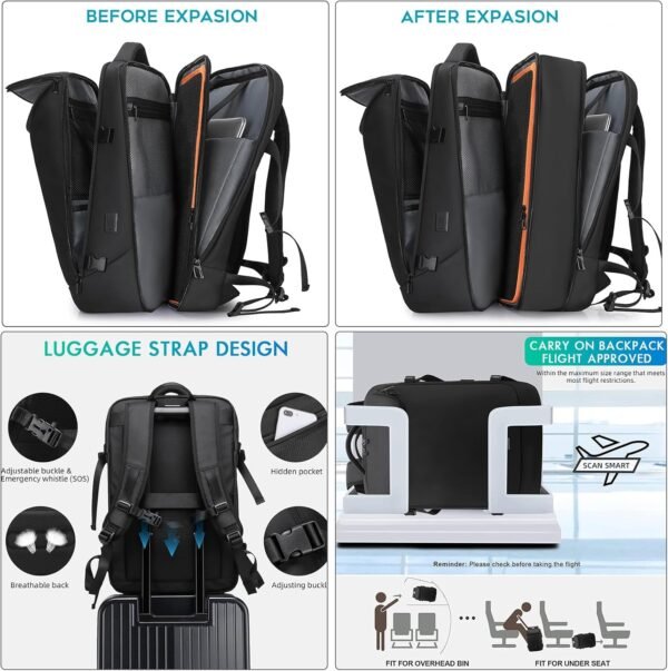 Travel Carry on Backpack 50L Expandable Flight App... - Image 7