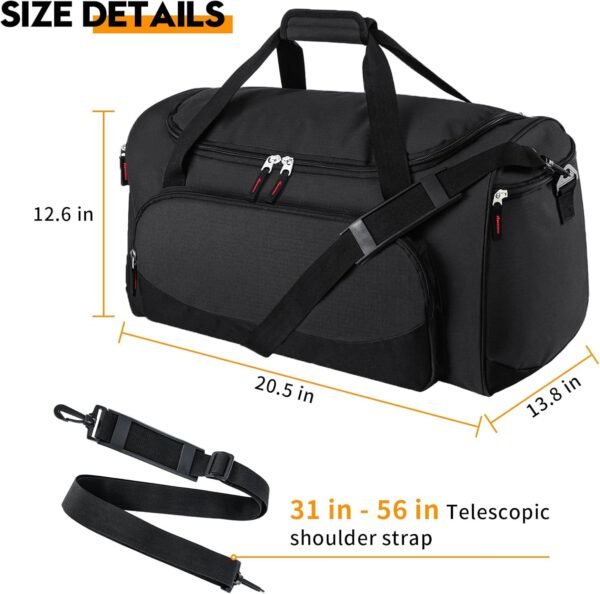 Gym Bag for Men - 55L Black Durable Large Duffle B... - Image 5