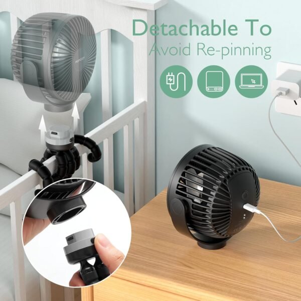 Momcozy 8000mAh Portable Stroller Fan, 27H Ultra-l... - Image 6