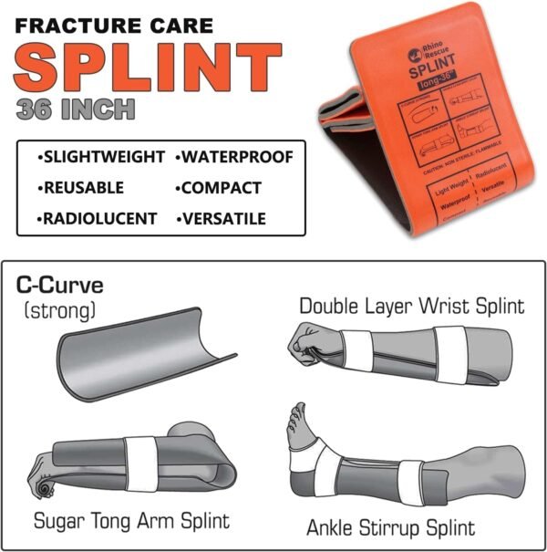 RHINO RESCUE First Aid Splint 36" X 4.3" Orange-Gr... - Image 3