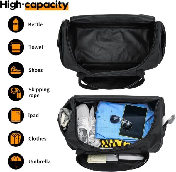 Gym Bag for Men - 55L Black Durable Large Duffle B... - Image 4