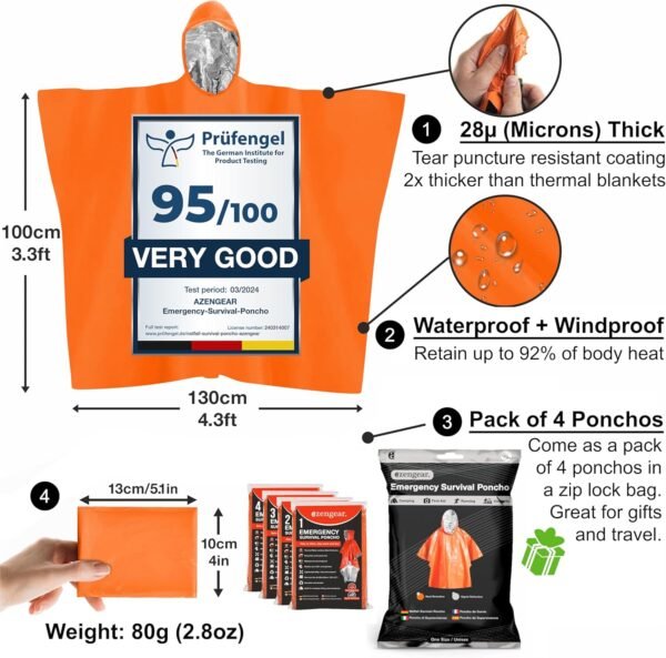 aZengear Emergency Survival Poncho (4pc) Thermal M... - Image 3